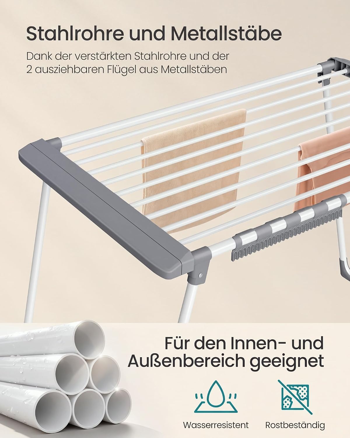 Flügelwäscheständer ausziehbar 22 m 24 kg Perlweiss von Songmics