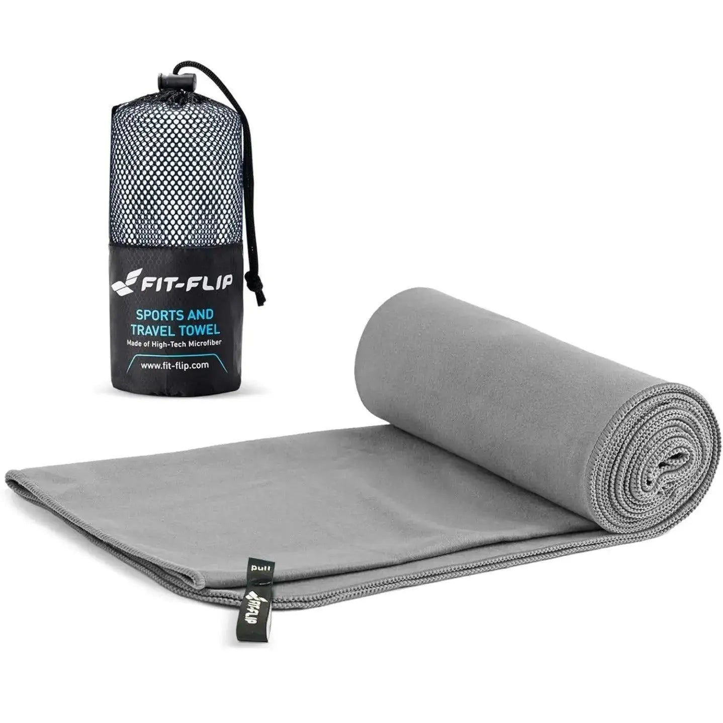 Mikrofaser Handtuch schnelltrocknend mit Tasche 90x180cm Grau von Fit-Flip