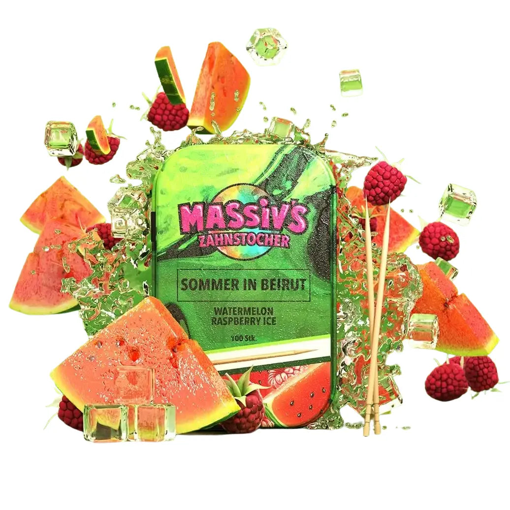 Massiv's Sommer in Beirut Zahnstocher mit Geschmack Watermelon Raspberry Ice in Metalldose von Wunder Zahnstocher
