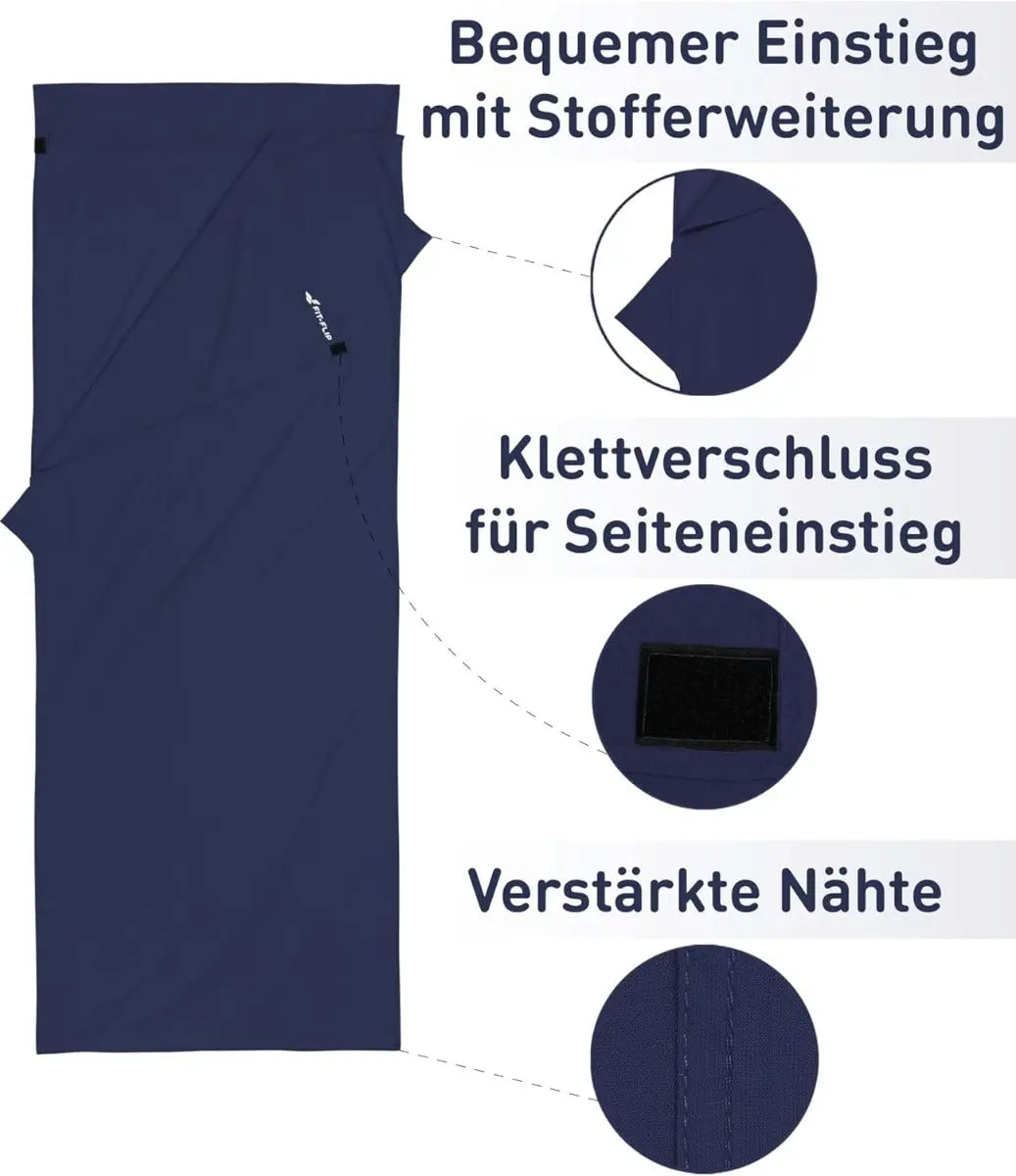 Hüttenschlafsack Mikrofaser ultraleicht mit Kissenfach 90x220cm Marineblau von guteszeug.ch