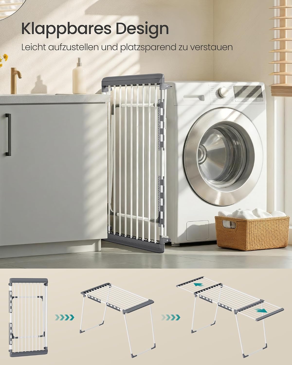 Flügelwäscheständer ausziehbar 22 m 24 kg Perlweiss von Songmics