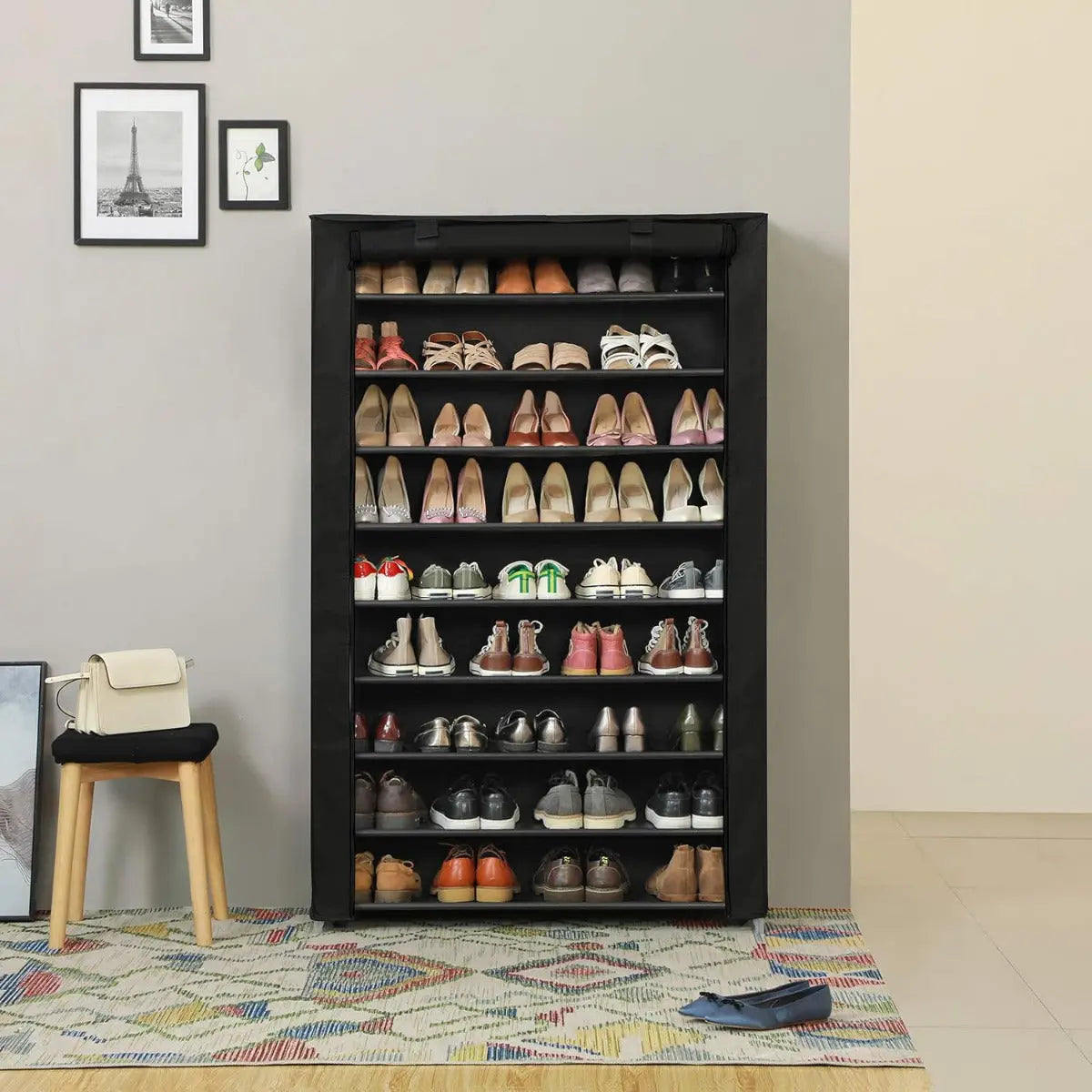 Schuhregal mit 9 Ebenen Schwarz, 100 x 28 x 162 cm von guteszeug.ch