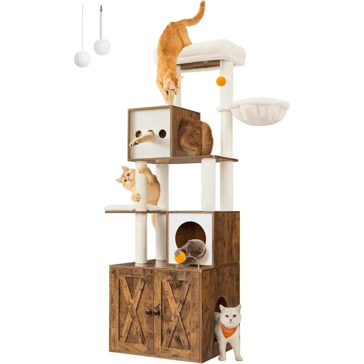 Kratzbaum mit Katzenklo-Schrank vintagebraun von Songmics