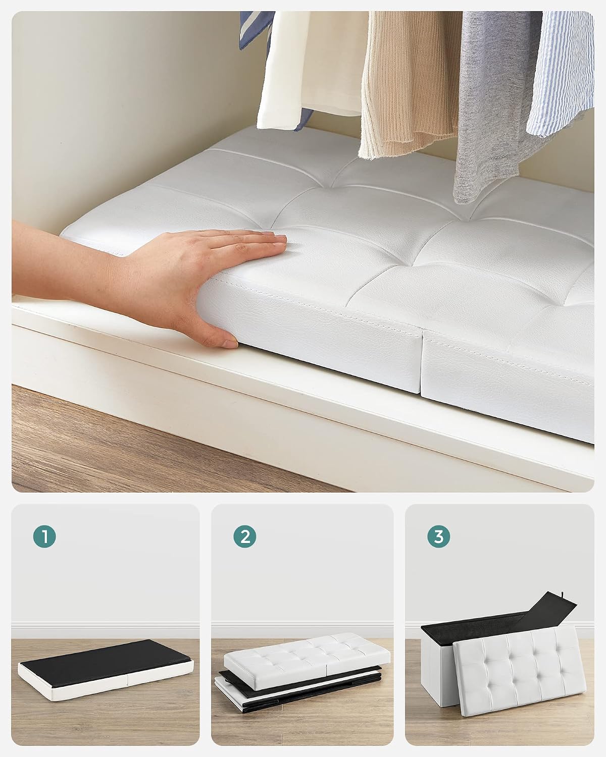 Aufbewahrungsbank Sitzbank klappbar 76x38x38 cm Wolkenweiss von Songmics