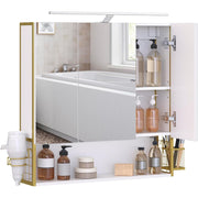 Spiegelschrank Badschrank LED 70x16x70 cm Weiss Gold von Songmics
