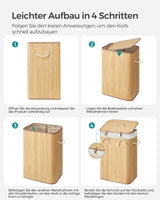Wäschekorb Wäschesammler mit Deckel Bambus 72l von Songmics