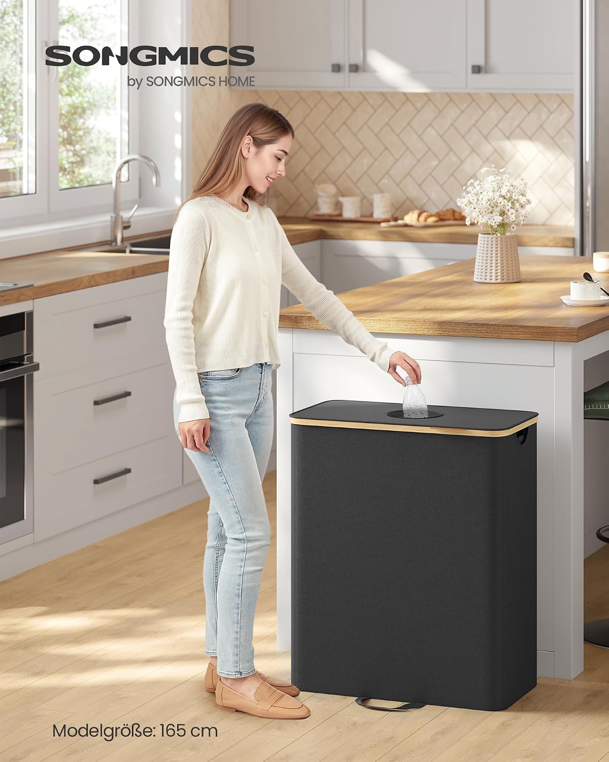 Recyclingbehälter 37 Gallonen Dosenbehälter Ink Schwarz von Songmics