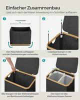 Wäschekorb 2 Fächer Bambus Griffe Schwarz von Songmics