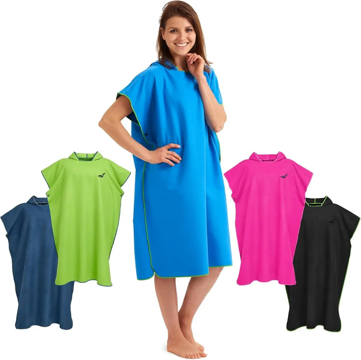 Badeponcho Mikrofaser Unisex schnelltrocknend mit Kapuze M Blau-Grün von guteszeug.ch