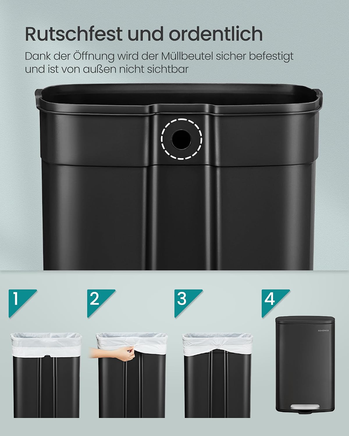 Mülleimer 50 L mit Deckel Softclose Treteimer Schwarz von guteszeug.ch