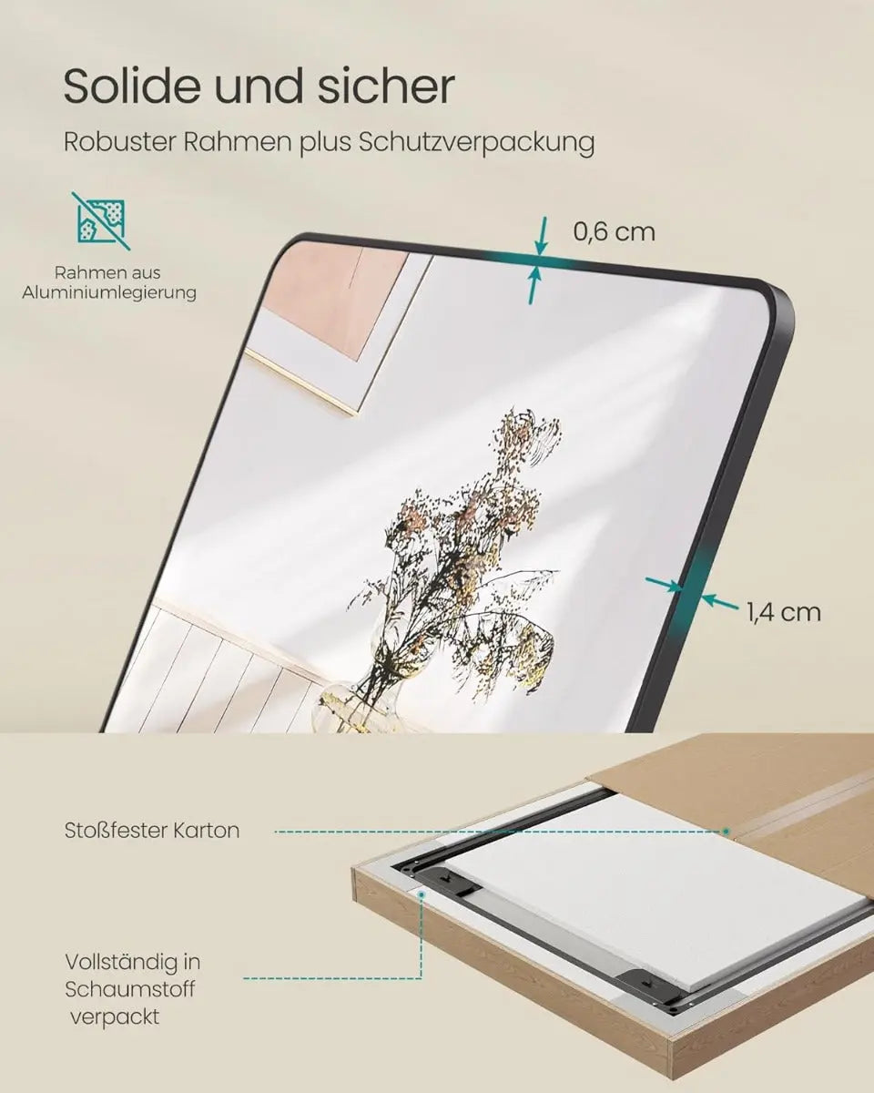 Standspiegel 160x50cm Aluminium Schwarz Rechteckig von Songmics