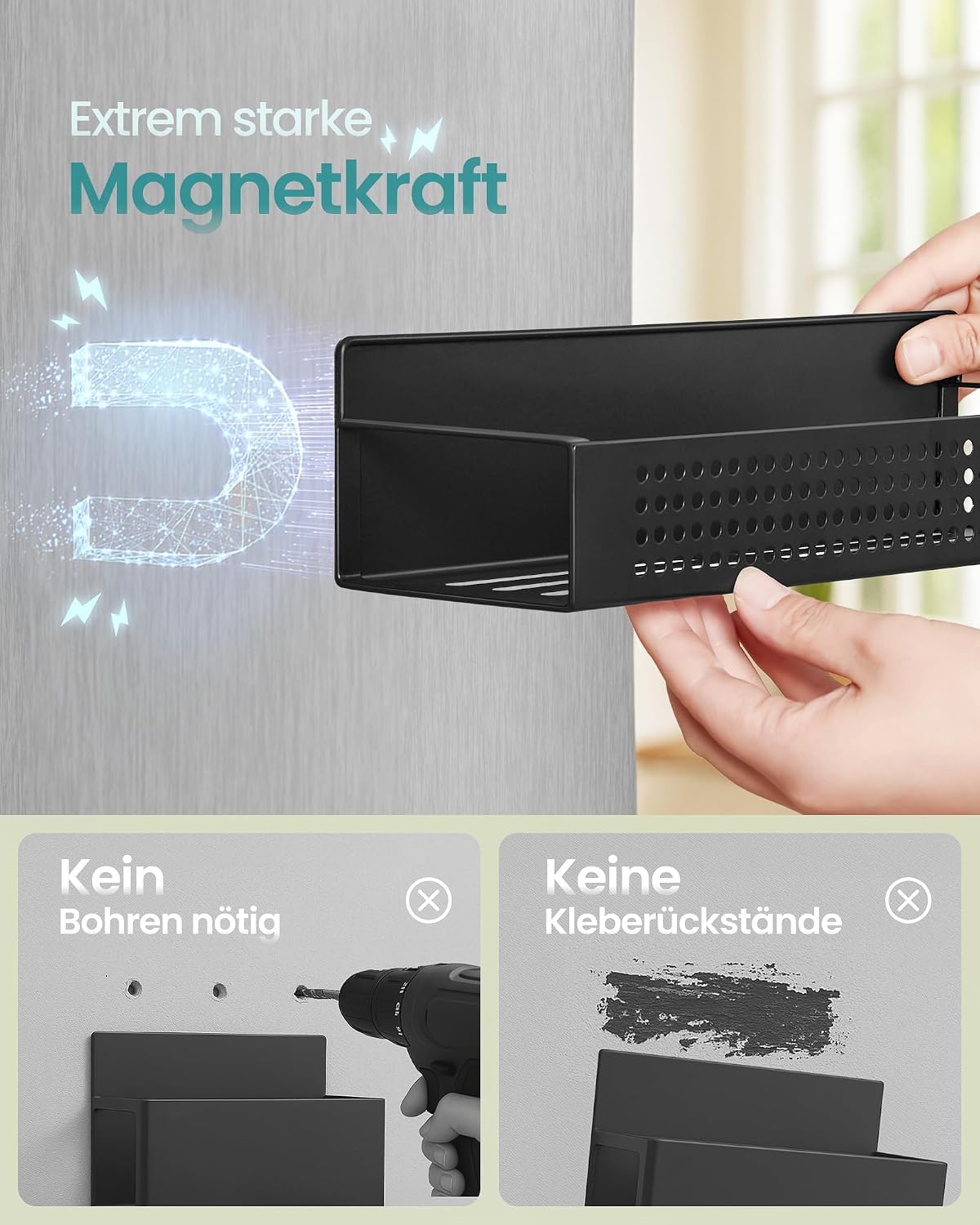 Magnetisches Gewürzregal 4er Set ohne Bohren Schwarz von Songmics