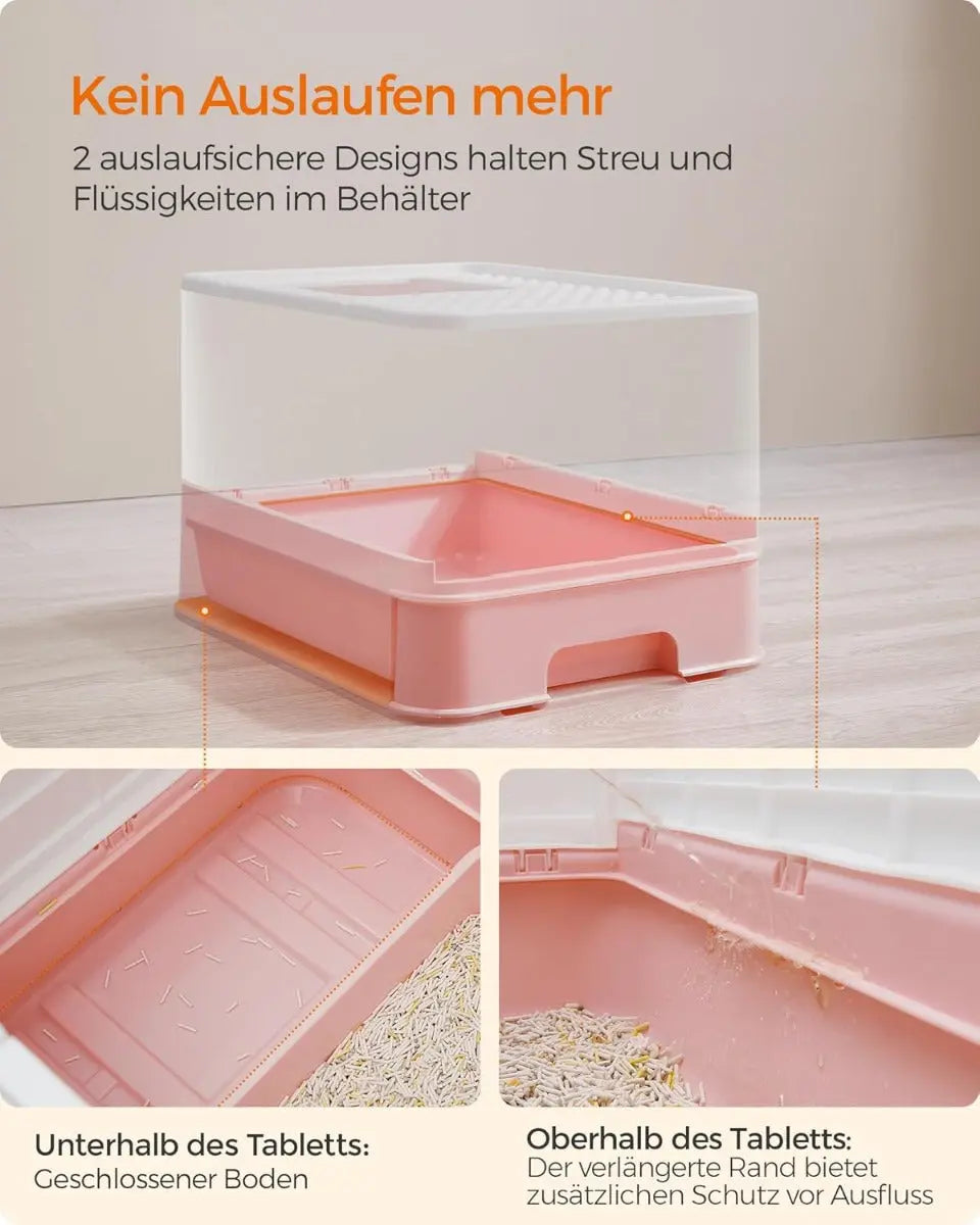 Katzenklo mit Deckel ausziehbar rosa von Songmics