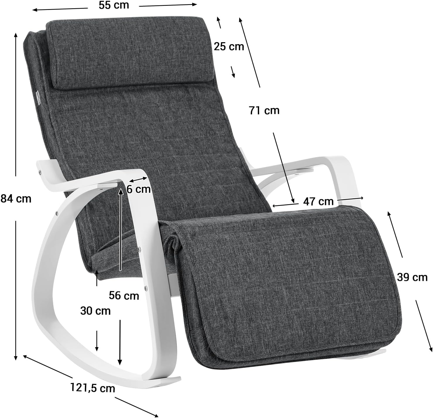 Schaukelstuhl mit Armlehnen und verstellbarer Fußstütze von Songmics