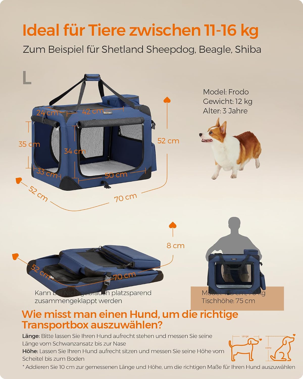 Faltbare Hundebox L 70x52cm Oxford atmungsaktiv dunkelblau von Songmics