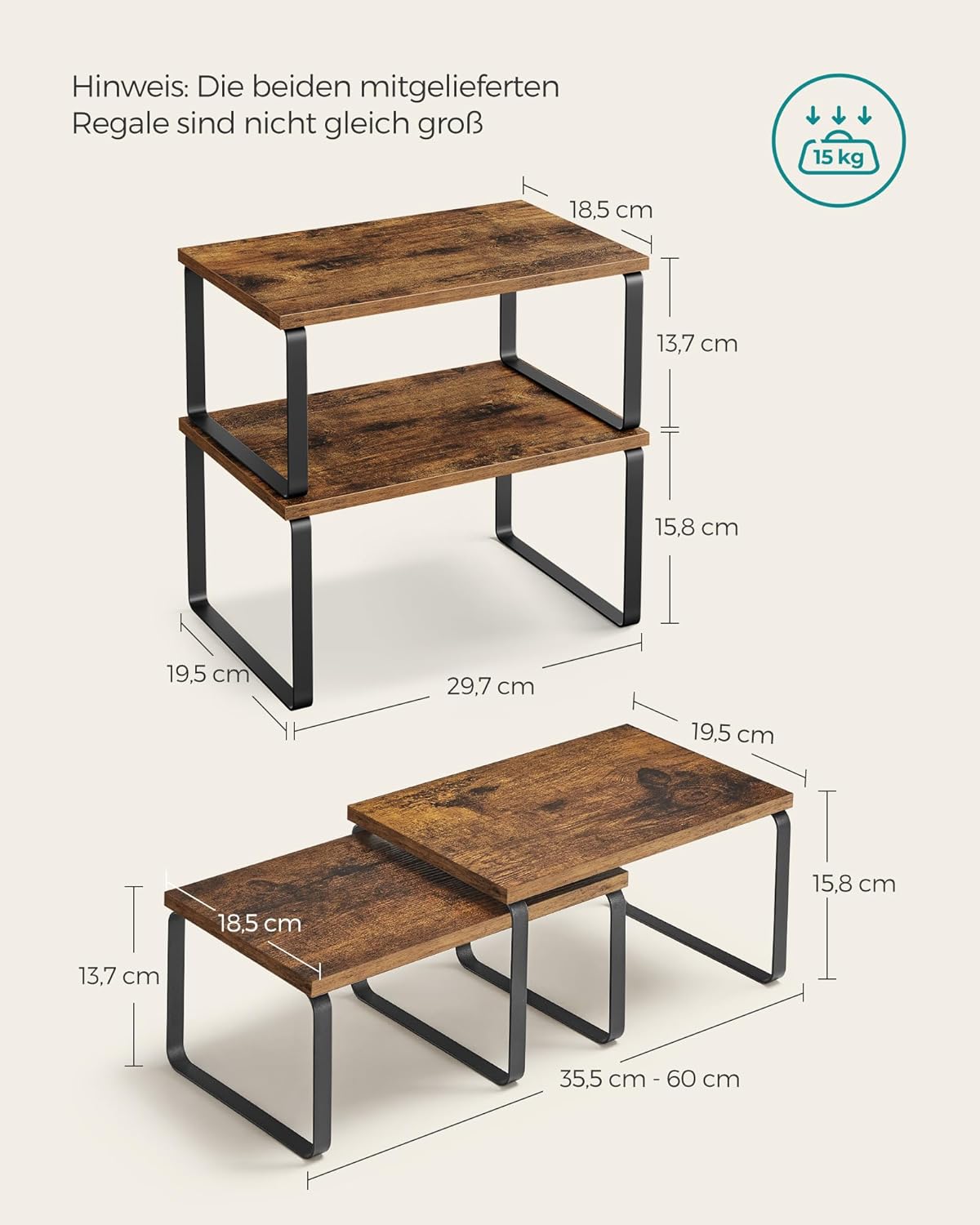 Gewürzregal 2er Set stapelbar erweiterbar Metall Holz von Songmics