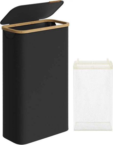 Wäschekorb Wäschesammler Schmal Bambus 65l Schwarz von Songmics