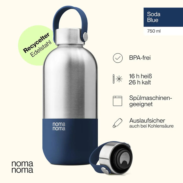 Trinkflasche Edelstahl auslaufsicher 750ml Soda Blue von noma noma