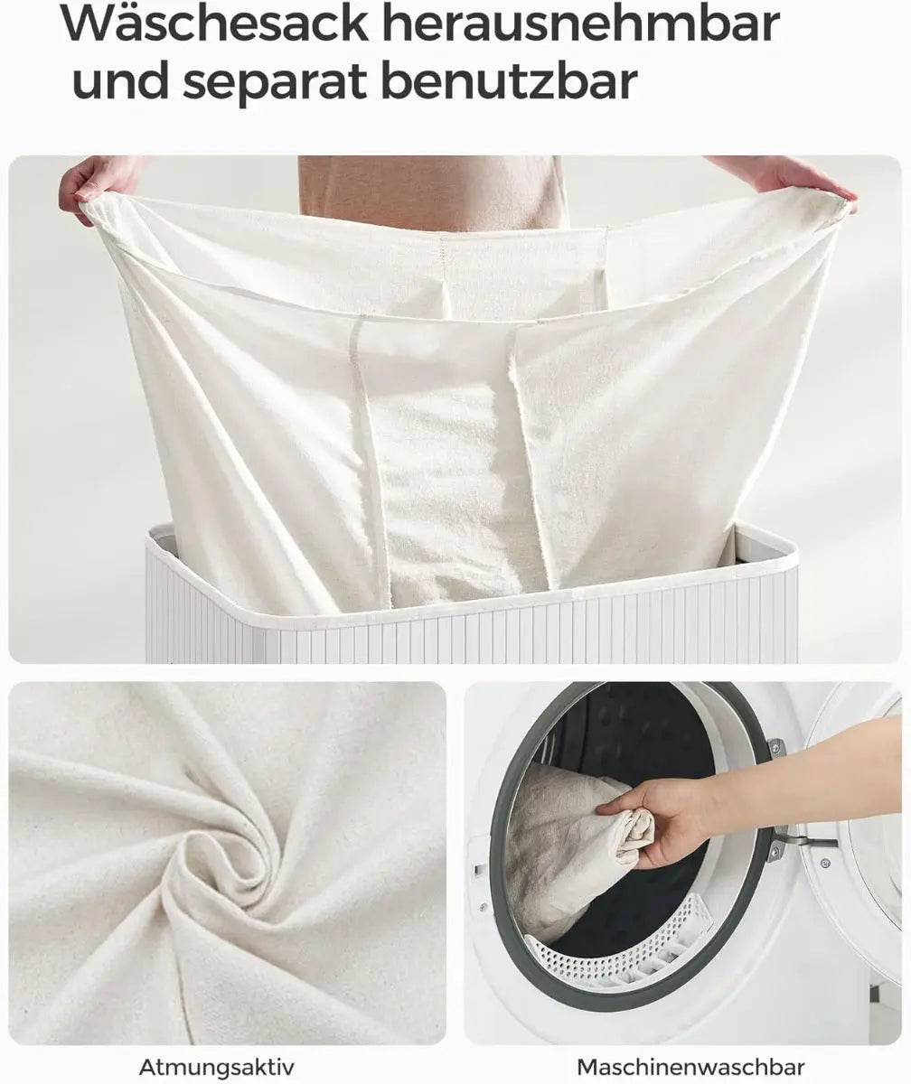 Wäschekorb Wäschebox Bambus 3 Fächer faltbar mit Griffen von Songmics