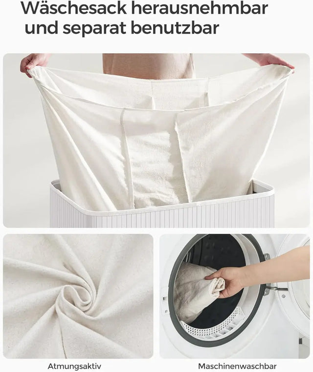 Wäschekorb Wäschebox Bambus 3 Fächer faltbar mit Griffen von Songmics