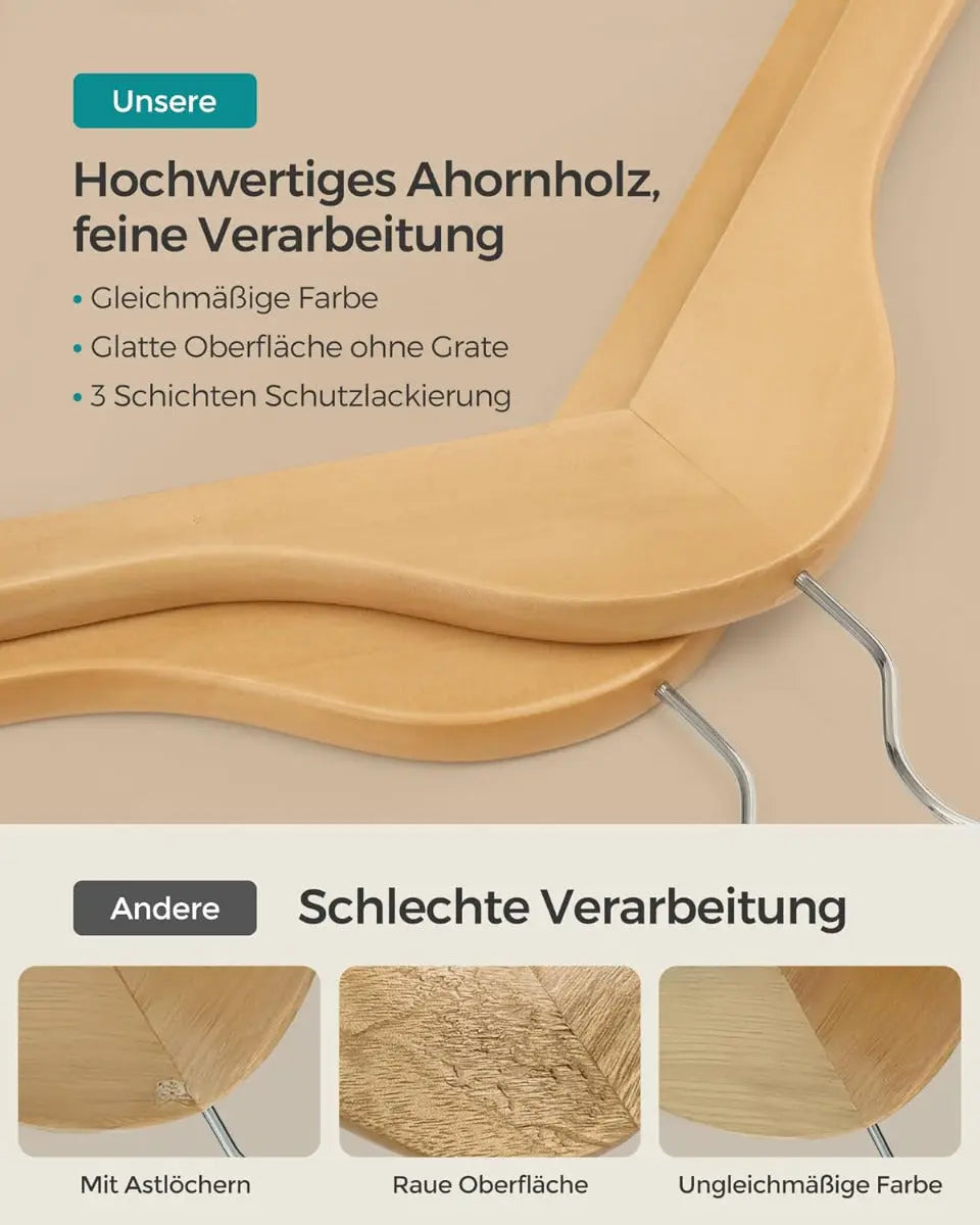 Kleiderbügel Holz 10er Set Einkerbungen im Schulterbereich von Songmics