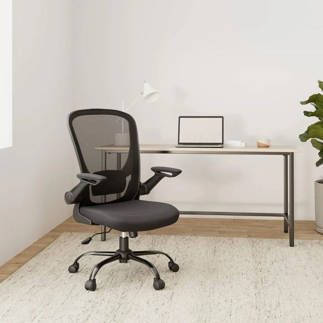 Bürostuhl Schreibtischstuhl Hochklappbare Armlehnen Schwarz von Songmics