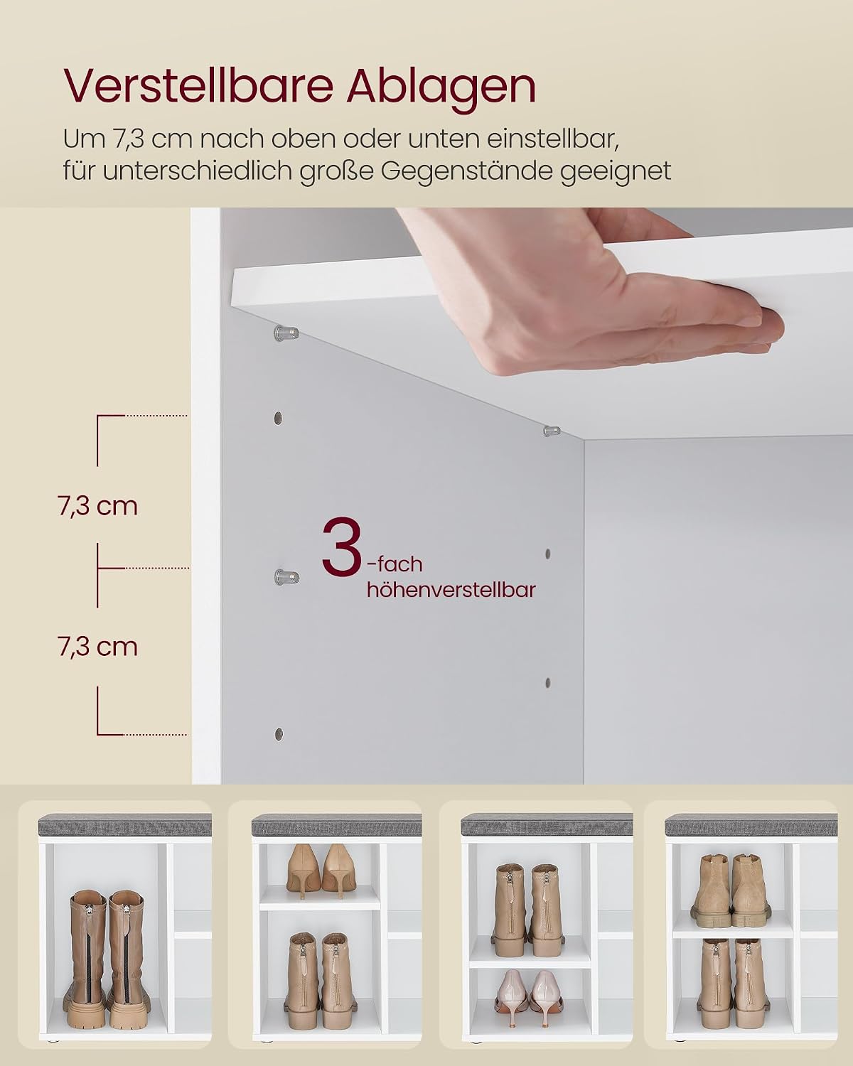 Schuhbank 100 cm mit 2 Fächern Stauraum Wolkenweiss von Songmics