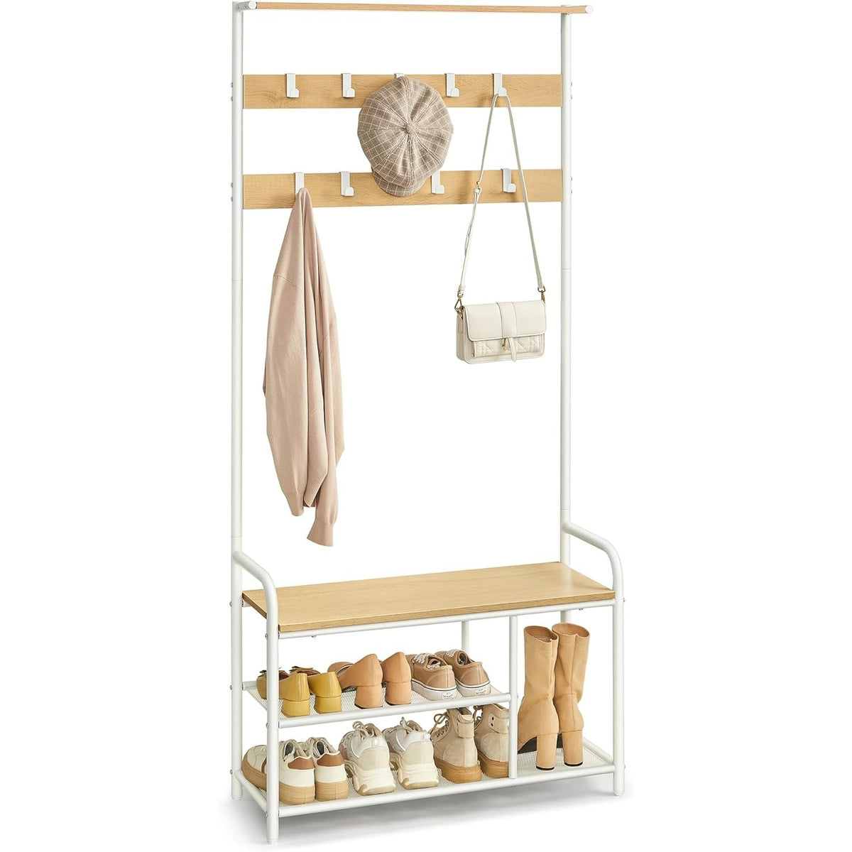 Garderobe Schuhregal Sitzbank 85x30x180 cm Eiche Weiss von Songmics