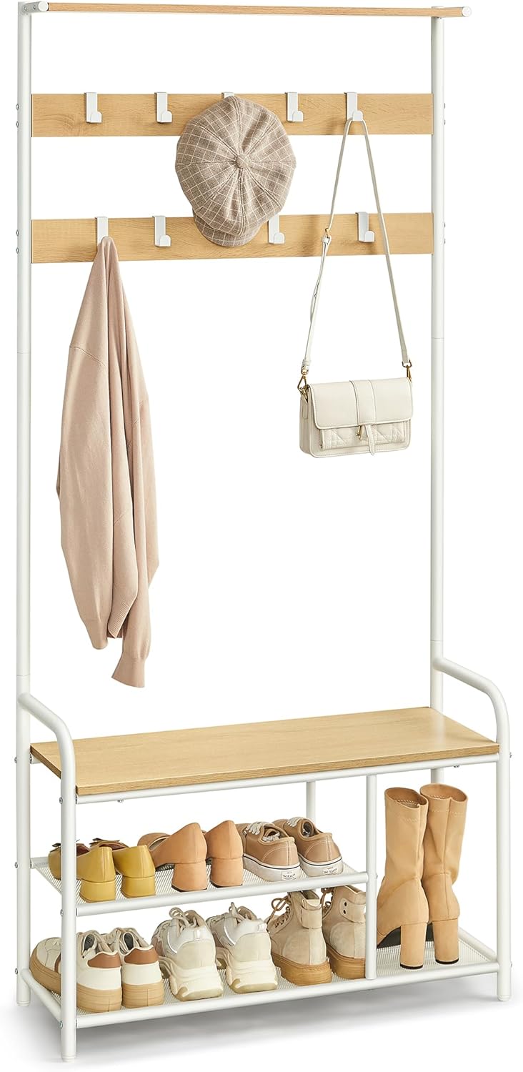 Garderobe Schuhregal Sitzbank 85x30x180 cm Eiche Weiss von Songmics