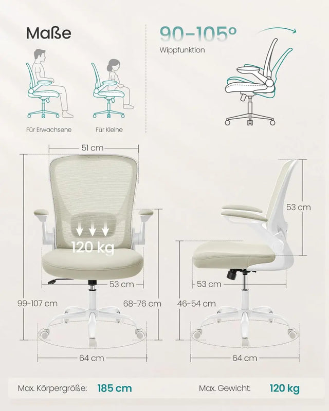 Bürostuhl Ergonomisch Drehstuhl Höhenverstellbar Beige von Songmics