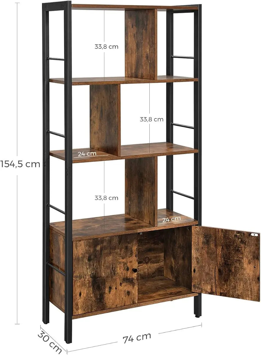 Bücherregal mit Türen Industrie-Design mit Stahlgestell Vintagebraun von Songmics