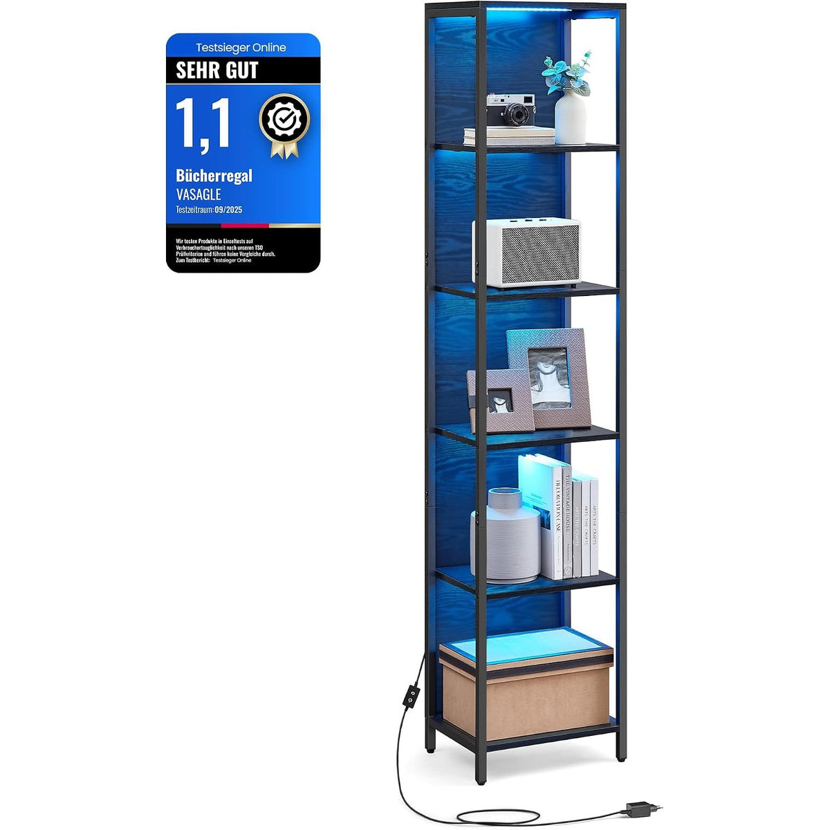 Bücherregal 6 Ablagen LED Standregal 30x40x179 cm Schwarz von guteszeug.ch