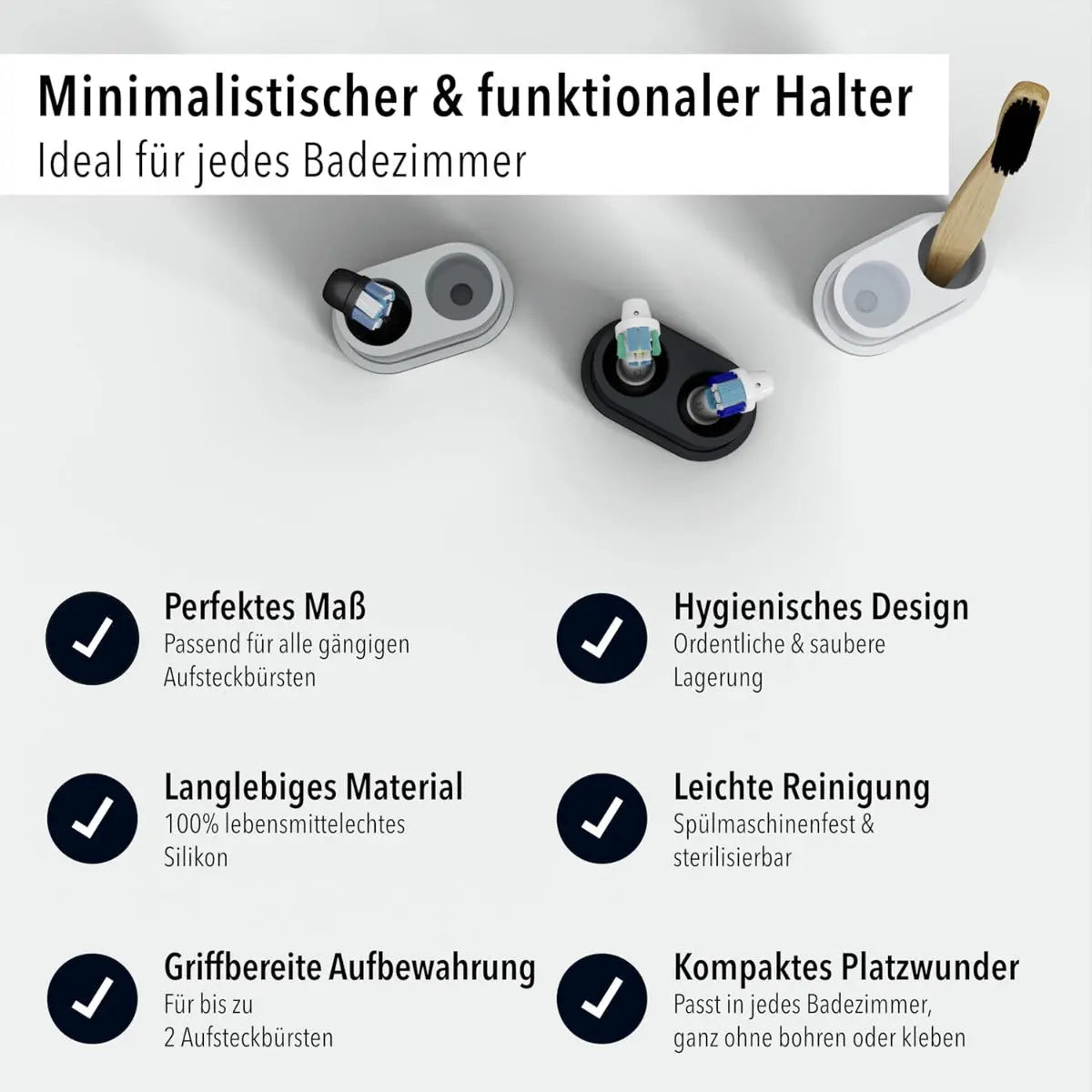 Zahnbürsten- und Aufsteckbürstenhalter 2er Grau von Qikfresh