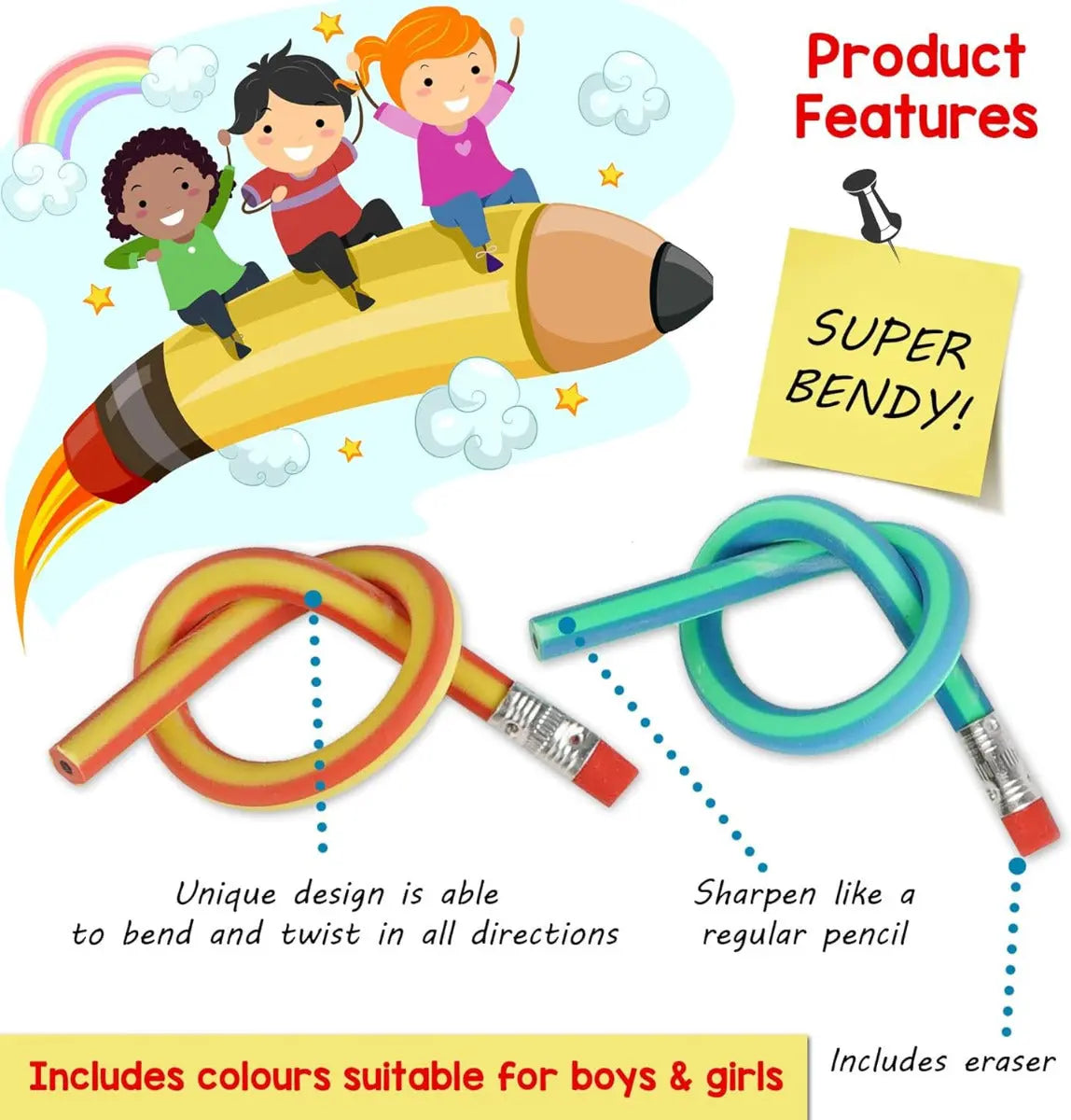 Bendy Pencils Stifte biegbar 70 Stück von Twiddlers