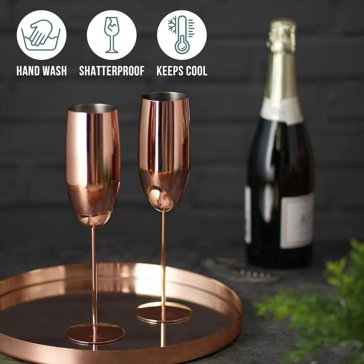 Edelstahl Sektgläser Flute Roségold 2er-Set von Oak & Steel