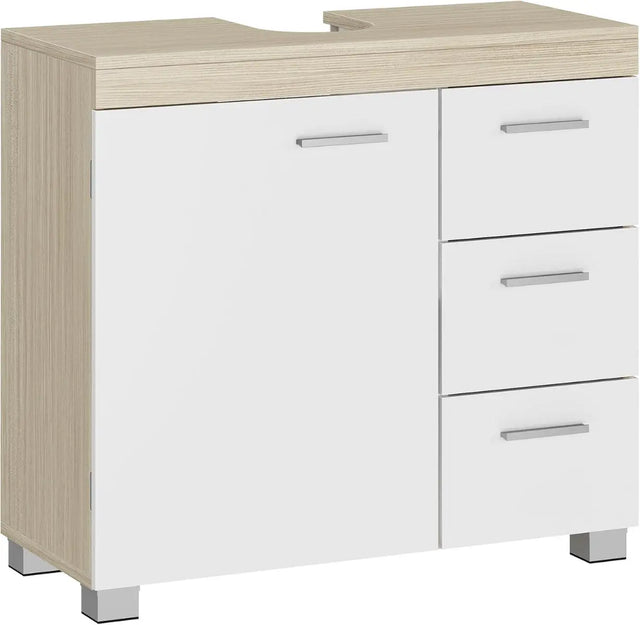 Waschbeckenunterschrank mit Schubladen wolkenweiss-naturbeige von Songmics