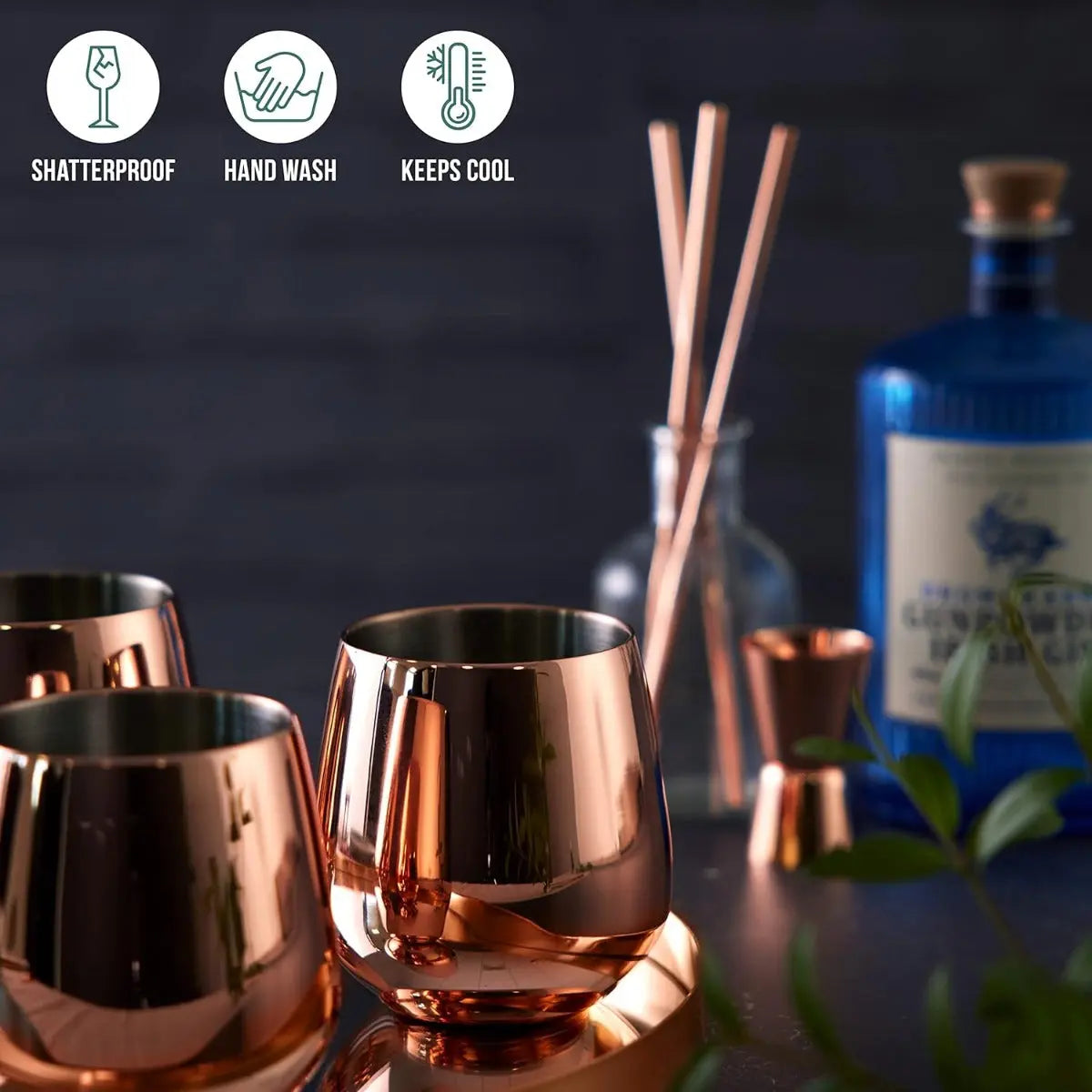 Edelstahl Trinkbecher Roségold 4er-Set inkl. Trinkhalmen von Oak & Steel