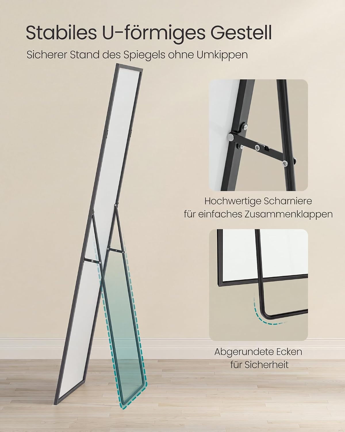 Ganzkörperspiegel 160x50 cm Standspiegel Wandspiegel Schwarz von guteszeug.ch