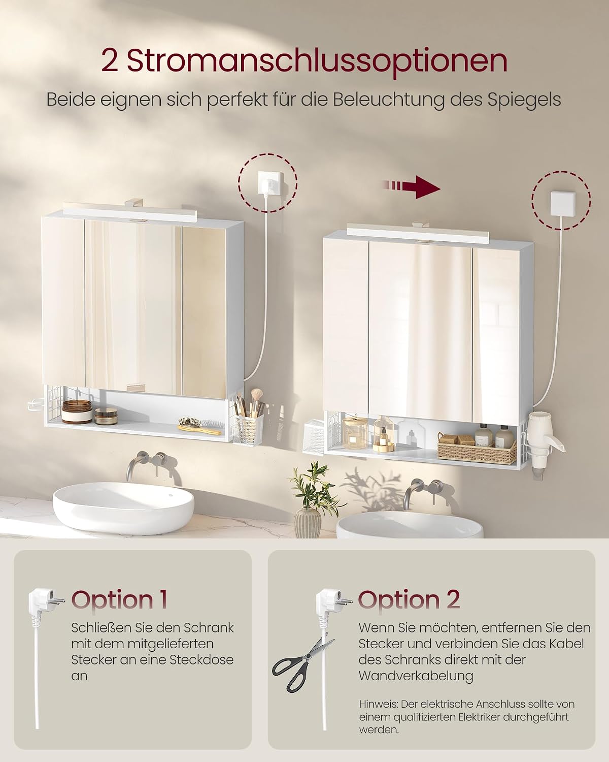 Spiegelschrank 70x16,5x75 cm LED Wolkenweiss von Songmics