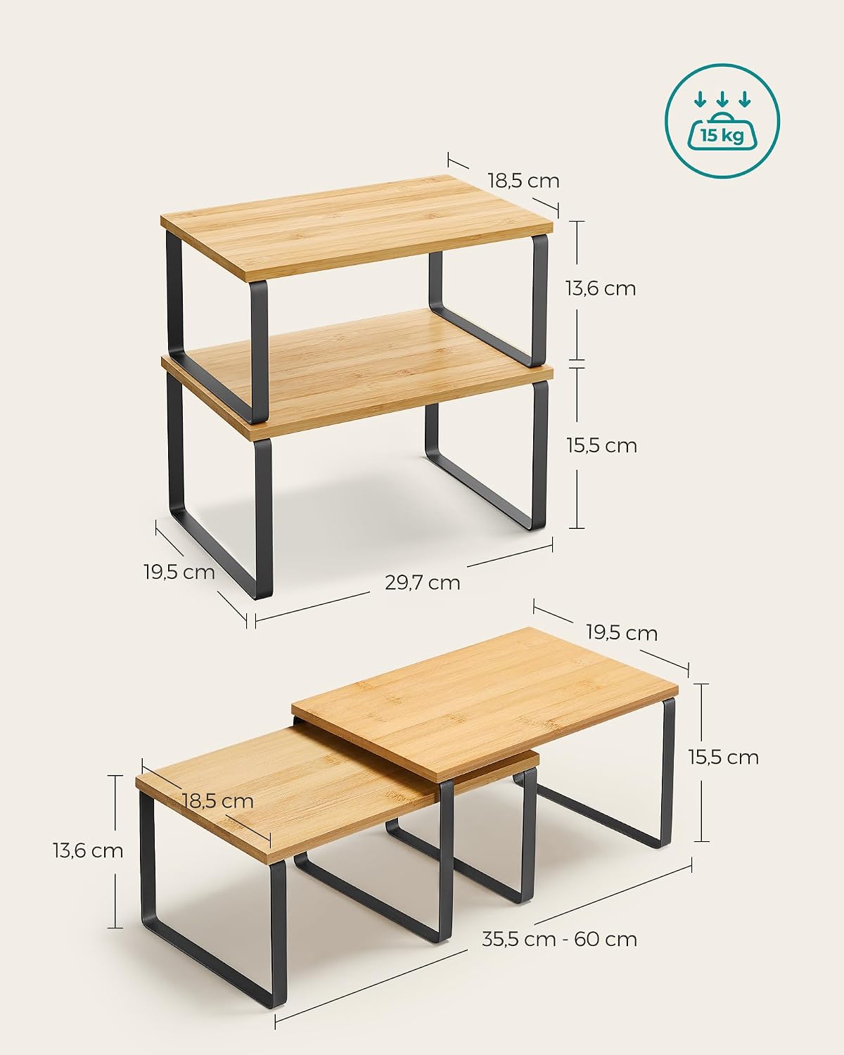 Küchenregal 4er Set Bambus Metall Gewürzregal Organizer von Songmics