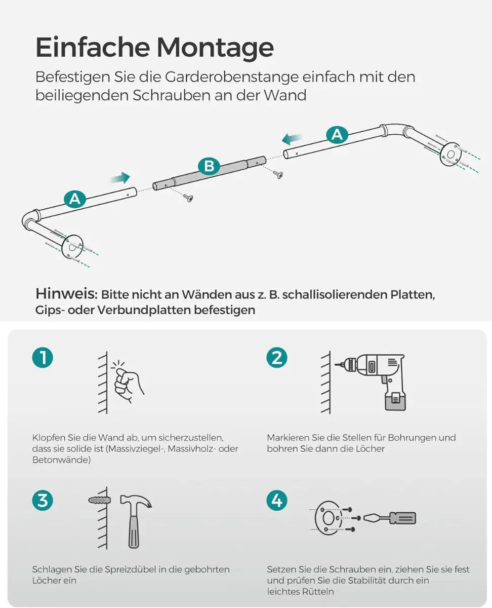 Kleiderstangen 2er Set Garderobenstangen Wandmontage von Songmics