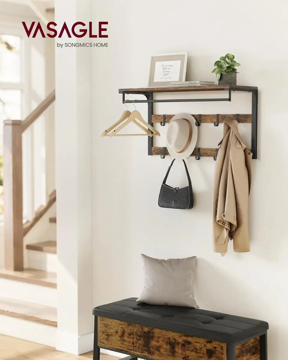 Wandgarderobe mit Ablage 80cm Vintagebraun-Schwarz von Songmics