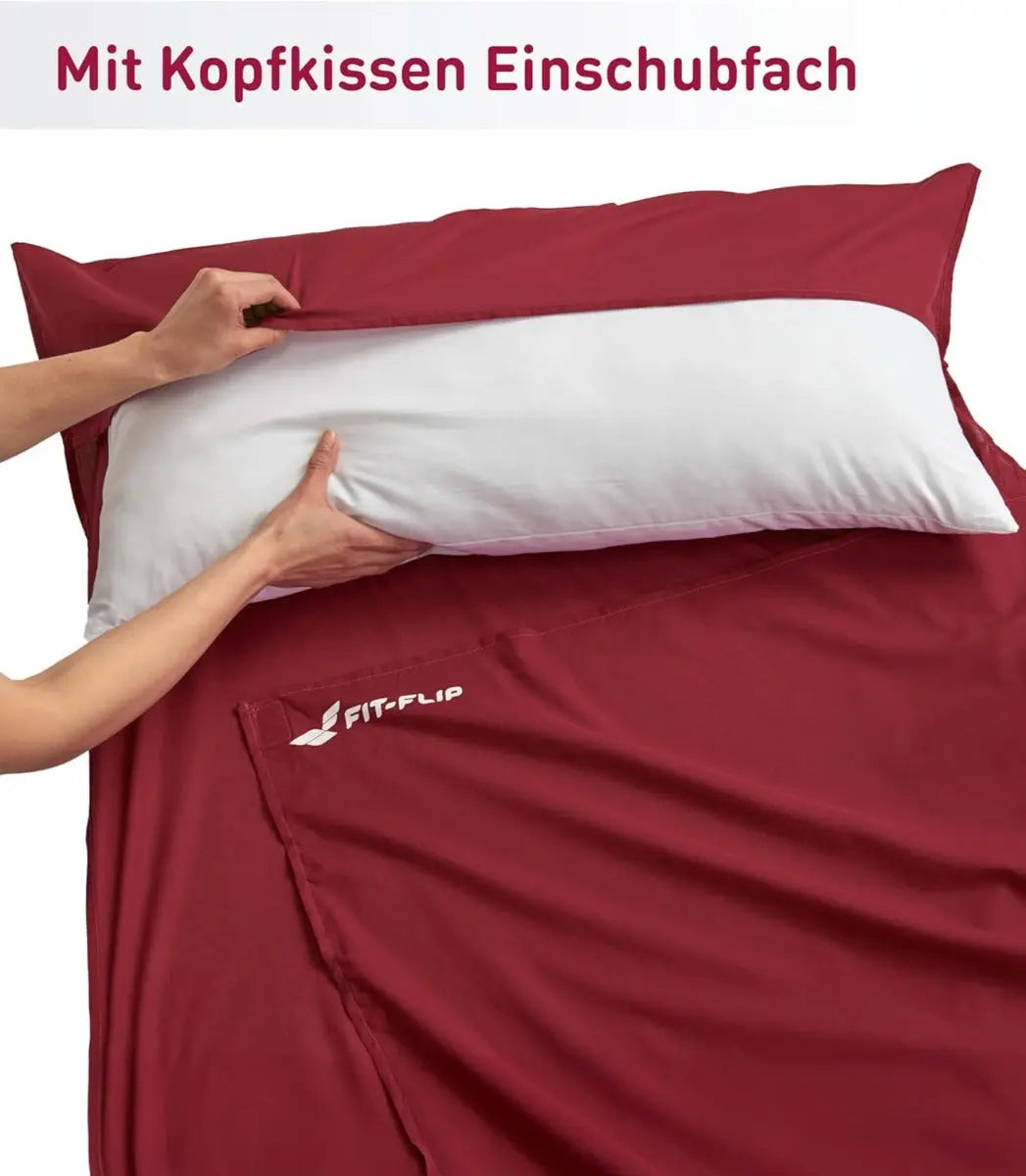 Hüttenschlafsack Mikrofaser ultraleicht mit Kissenfach 90x220cm Weinrot von guteszeug.ch