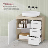 Waschbeckenunterschrank mit Schubladen wolkenweiss-naturbeige von Songmics