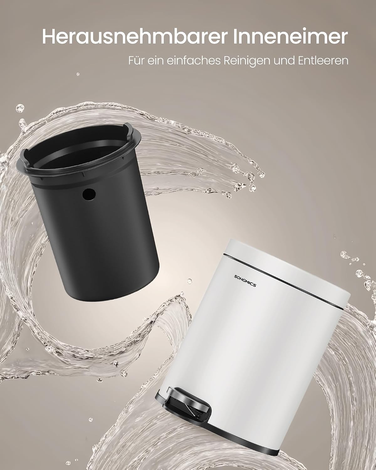 Badezimmereimer 3 l Treteimer Soft-Close Wolkenweiss von Songmics