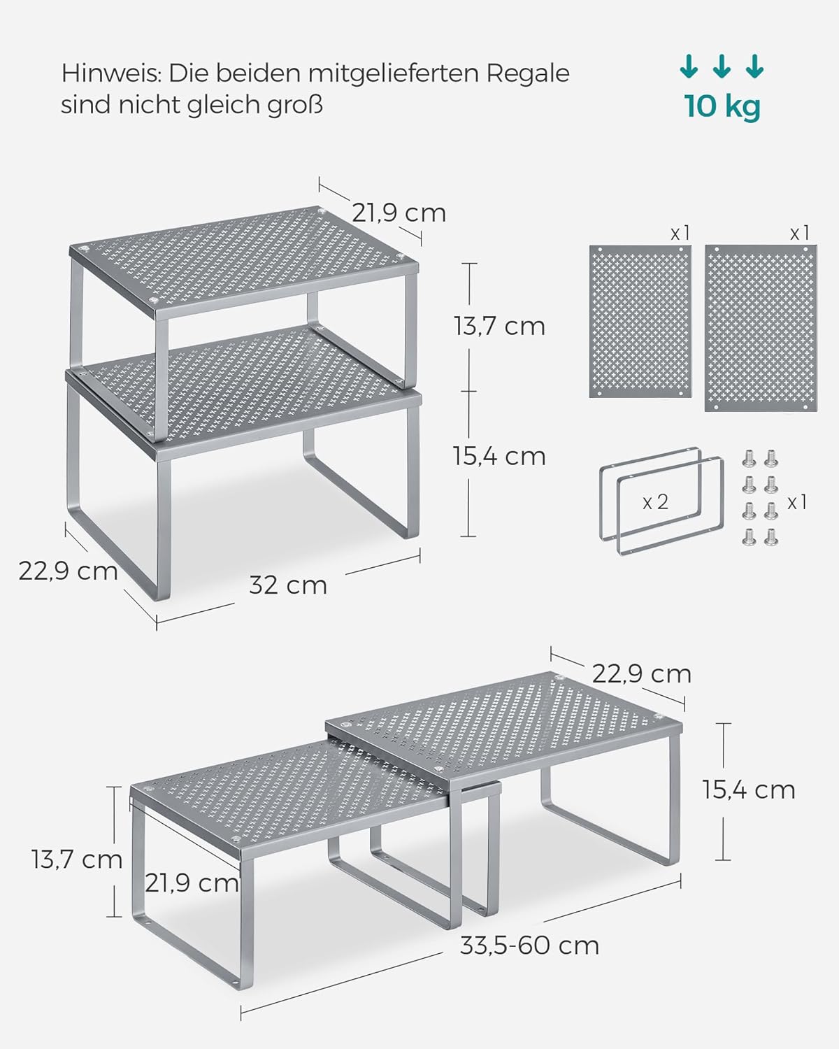 Gewürzregal Metall 2er Set stapelbar erweiterbar silber von Songmics