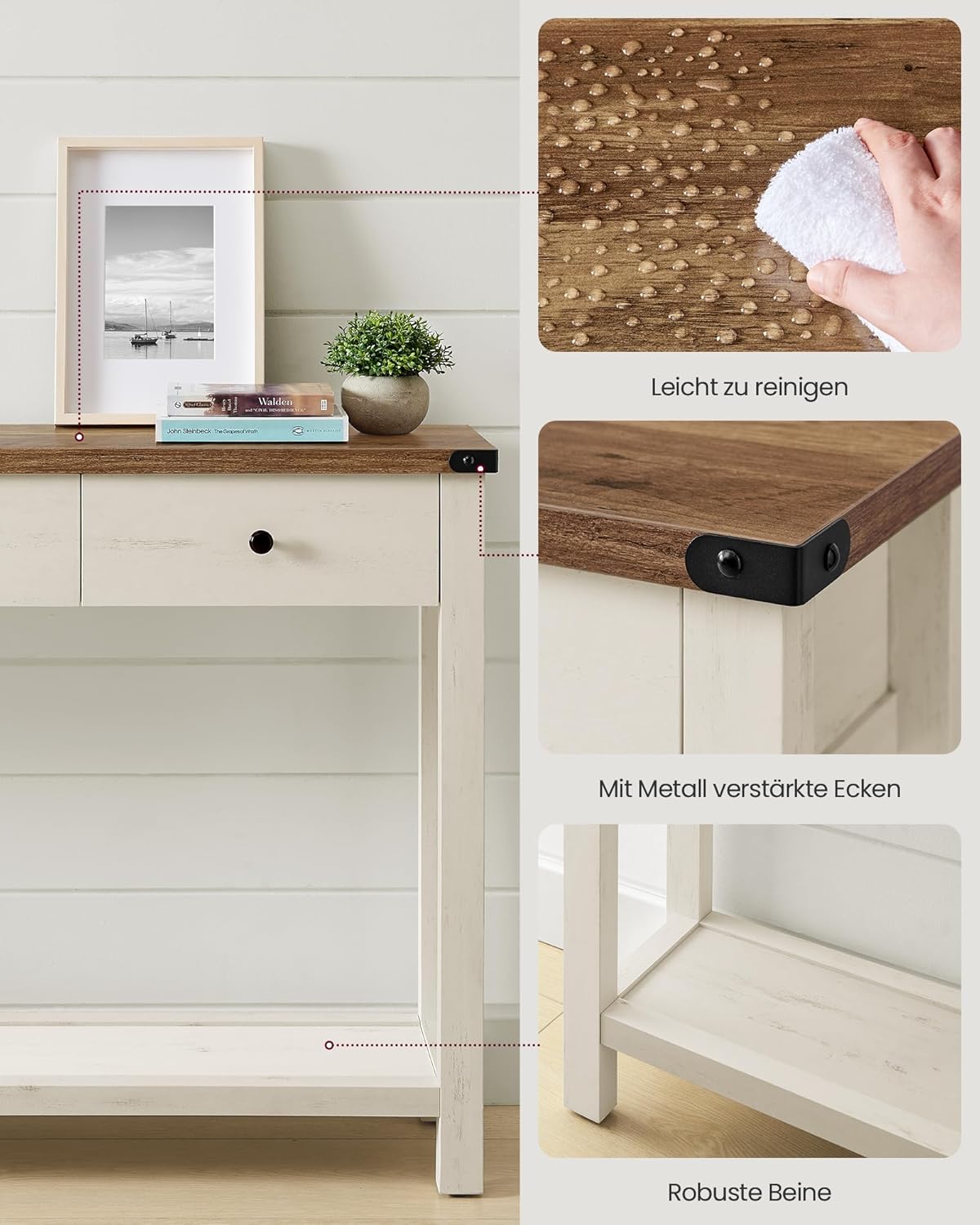 Konsolentisch schmal 3 Schubladen Ablage Landhausstil von Songmics