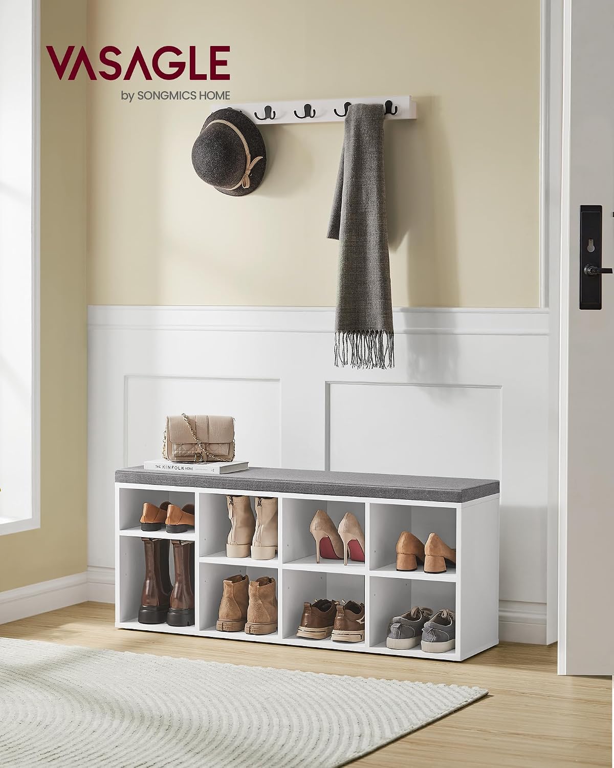 Schuhbank 100 cm mit 2 Fächern Stauraum Wolkenweiss von Songmics
