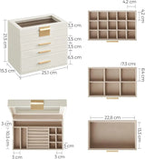 Schmuckkästchen mit Glasdeckel 4 Ebenen wolkenweiss-golden von Songmics