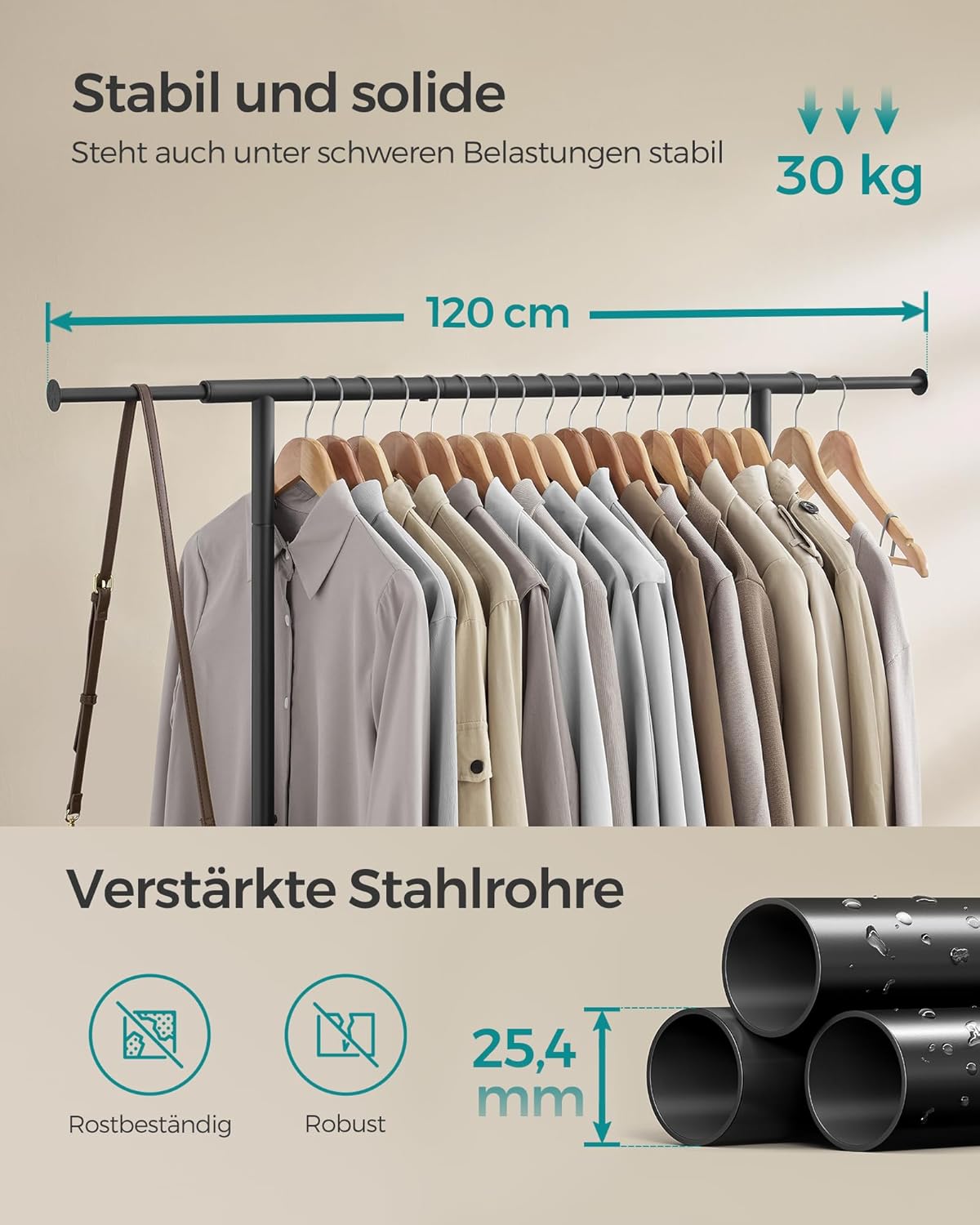 Kleiderständer auf Rollen ausziehbar Stahl schwarz von Songmics